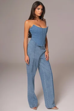 JLUXLABEL Medium Wash Fenix Reversible Denim Corset