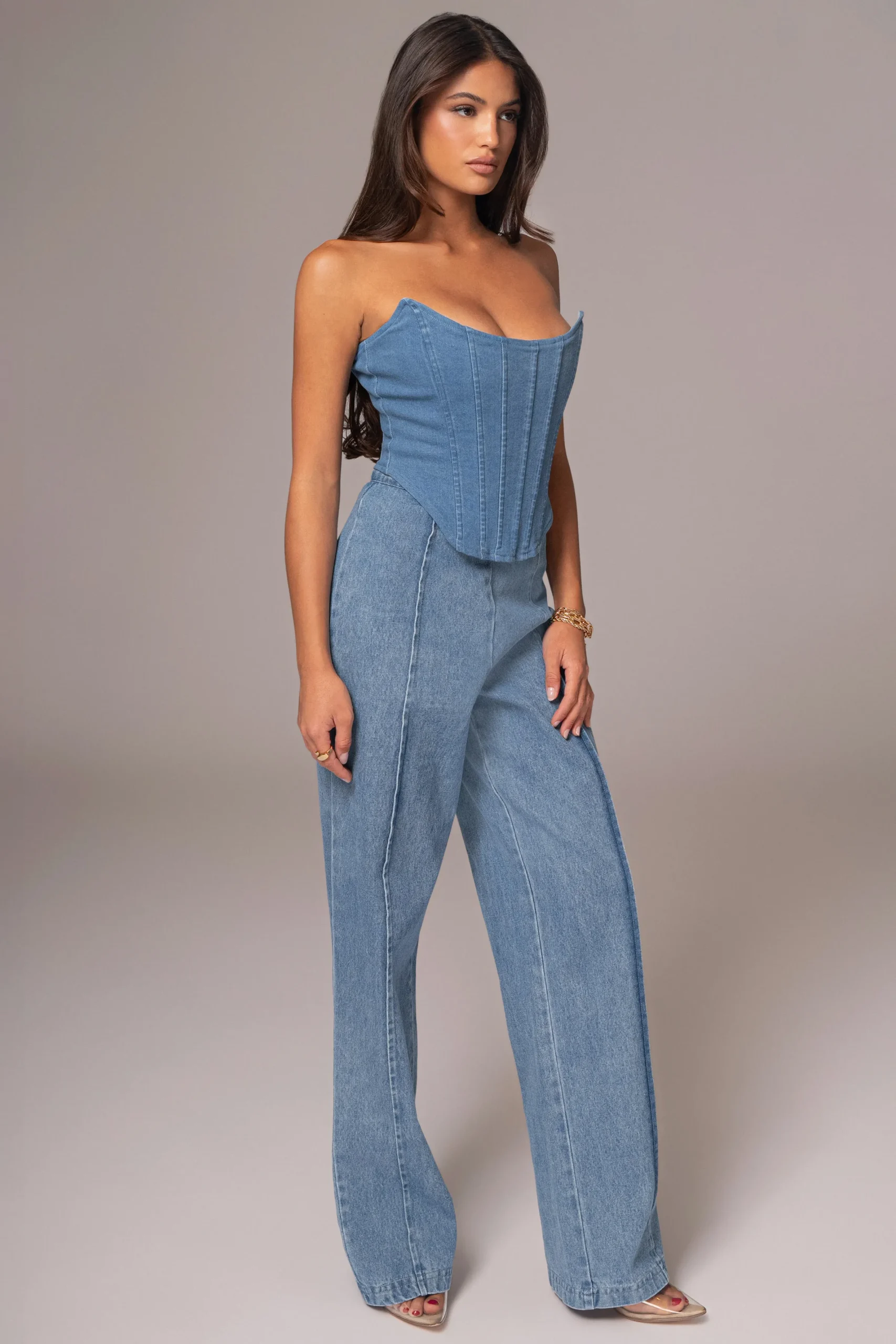 JLUXLABEL Medium Wash Fenix Reversible Denim Corset