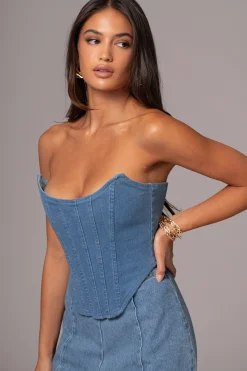 JLUXLABEL Medium Wash Fenix Reversible Denim Corset