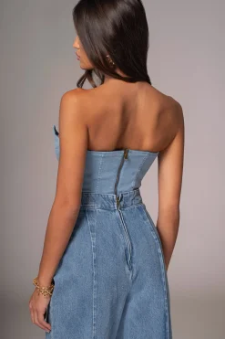 JLUXLABEL Medium Wash Fenix Reversible Denim Corset
