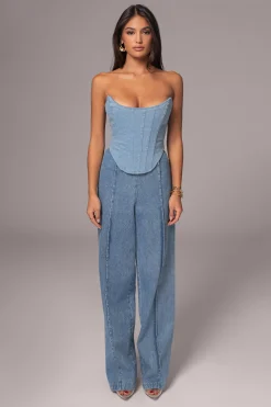 JLUXLABEL Medium Wash Fenix Reversible Denim Corset