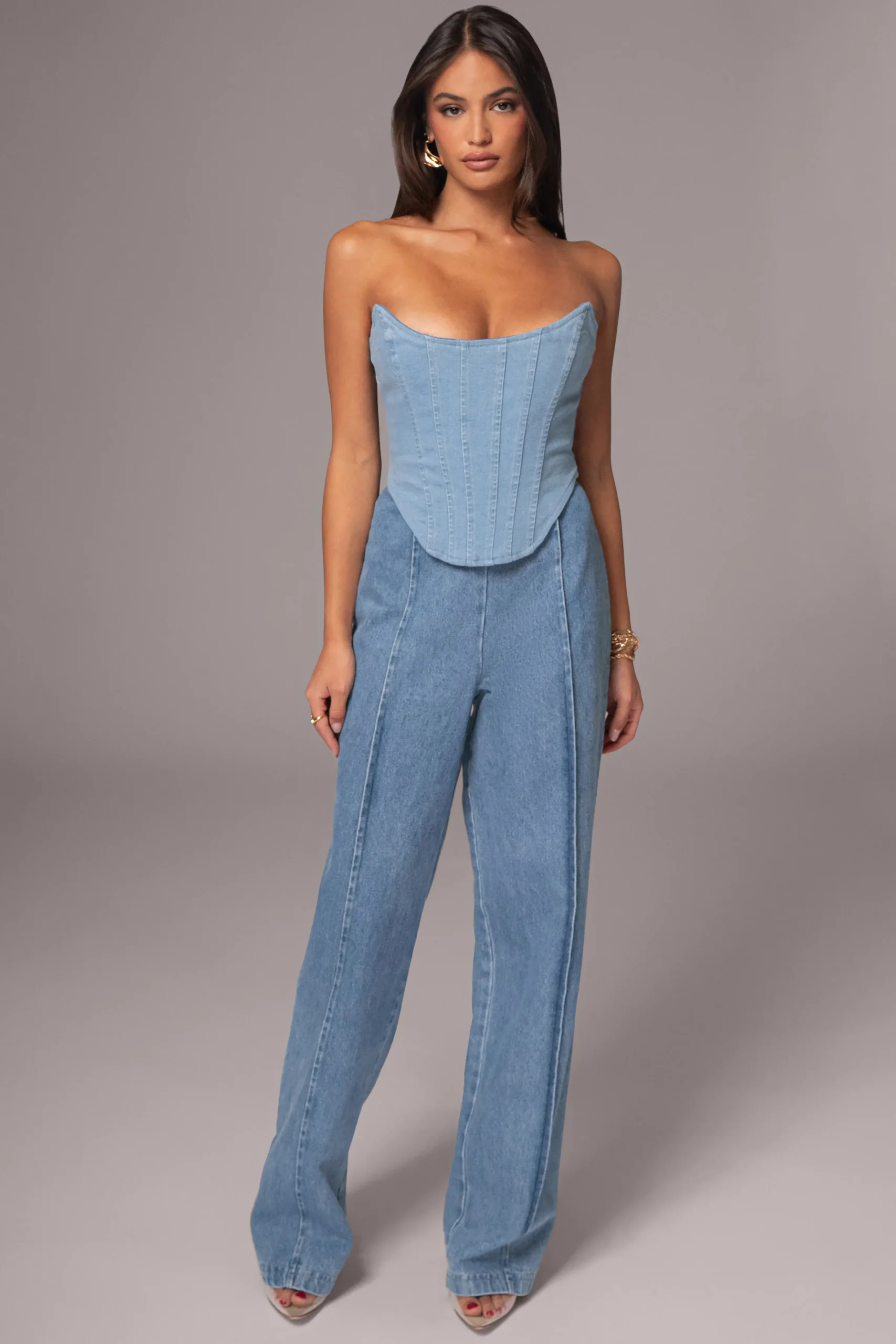 JLUXLABEL Medium Wash Fenix Reversible Denim Corset