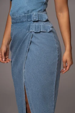 JLUXLABEL Medium Wash Gisele Denim Slit Skirt