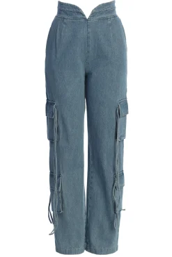 JLUXLABEL Medium Wash Jacinda Denim Utility Pants
