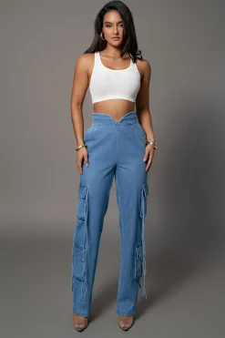 JLUXLABEL Medium Wash Jacinda Denim Utility Pants