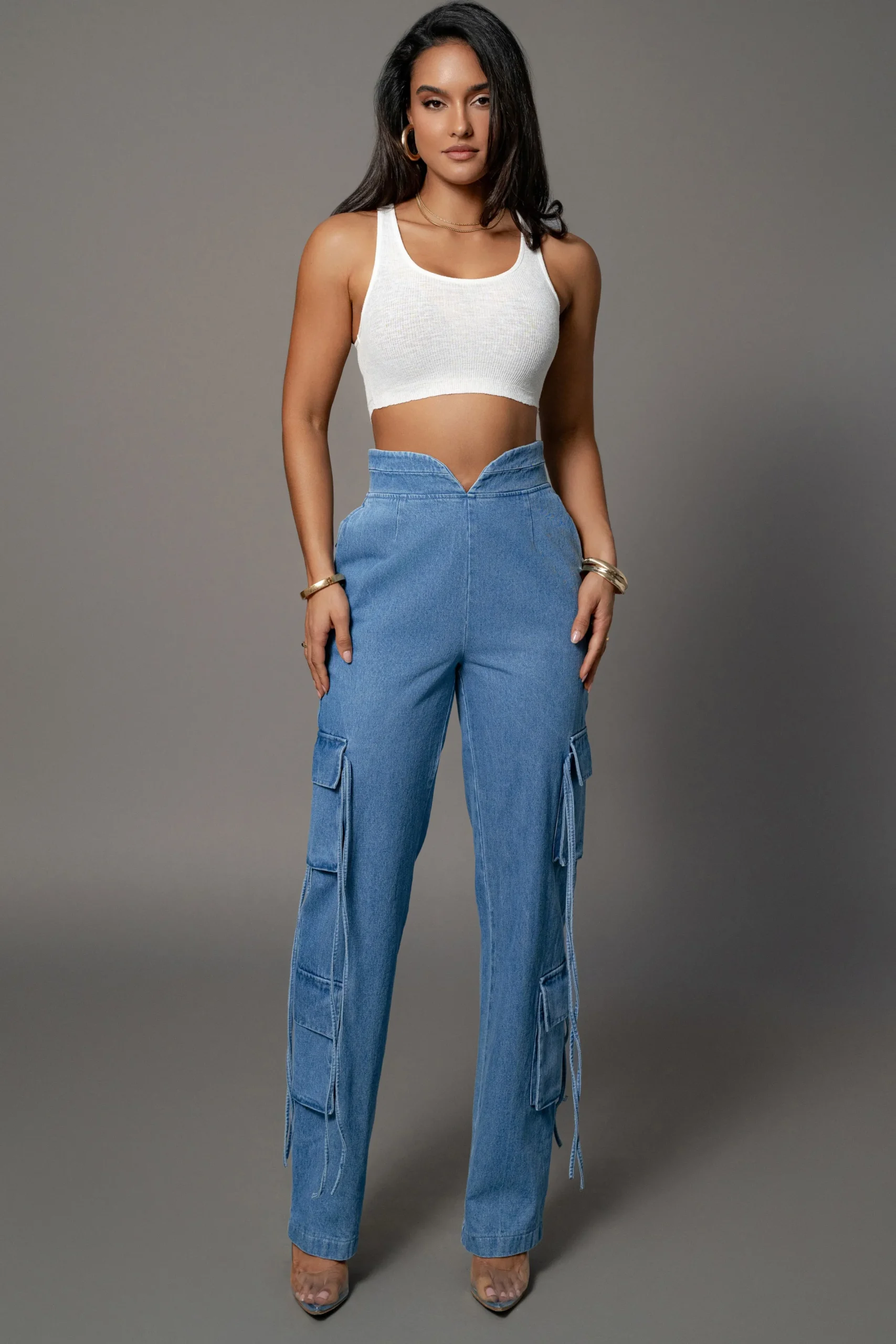 JLUXLABEL Medium Wash Jacinda Denim Utility Pants