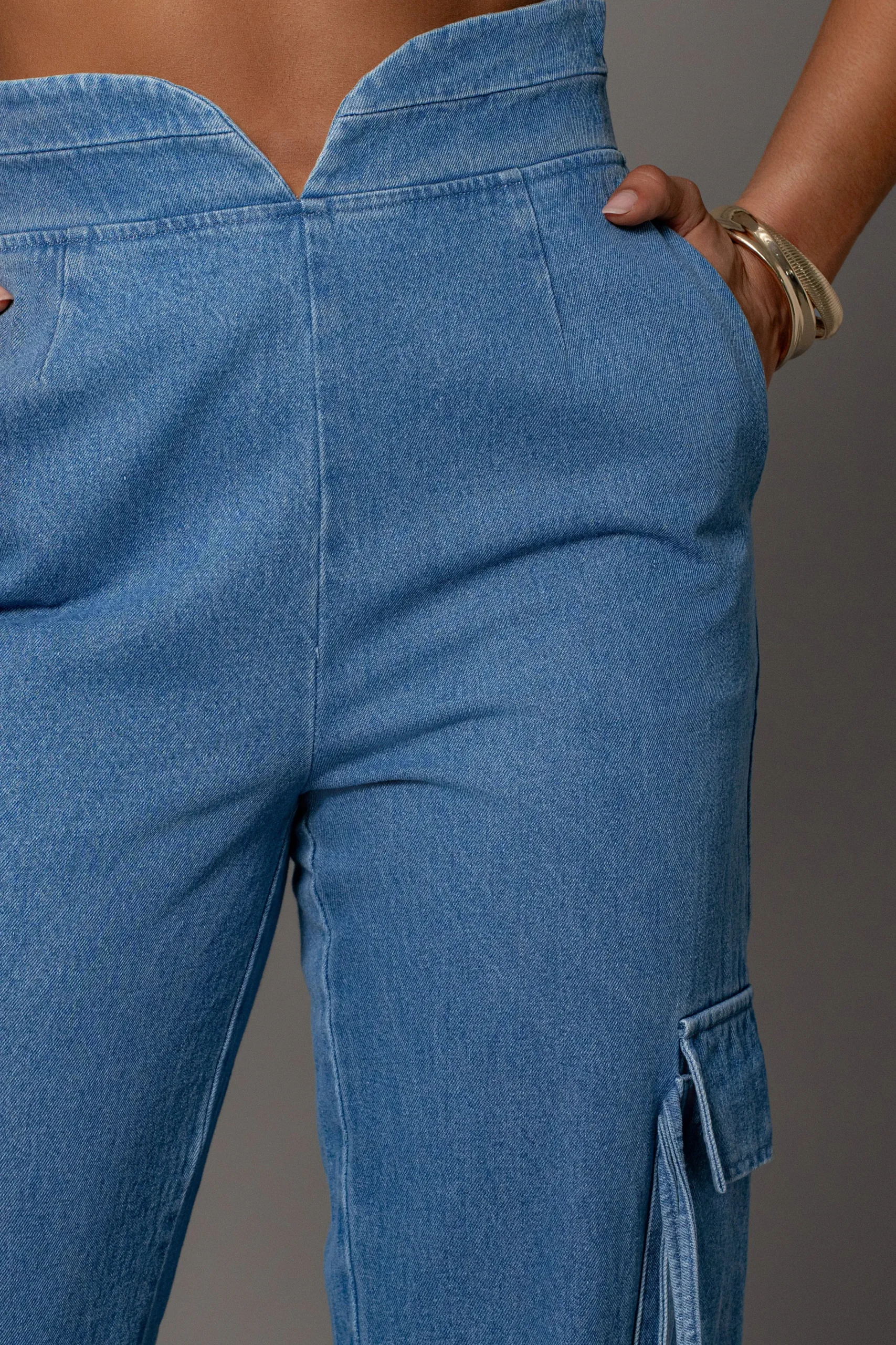 JLUXLABEL Medium Wash Jacinda Denim Utility Pants