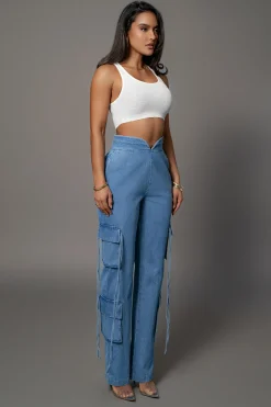 JLUXLABEL Medium Wash Jacinda Denim Utility Pants