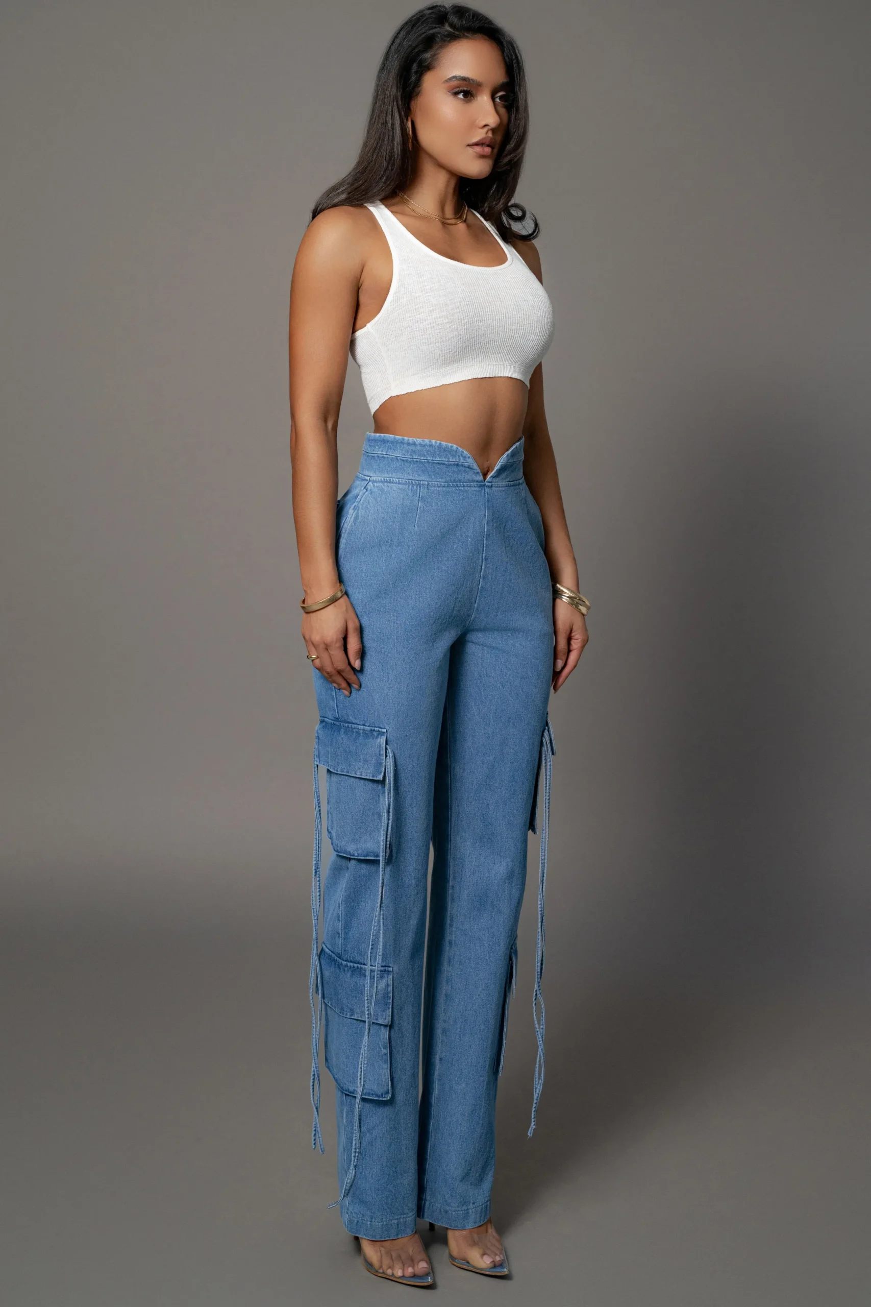 JLUXLABEL Medium Wash Jacinda Denim Utility Pants