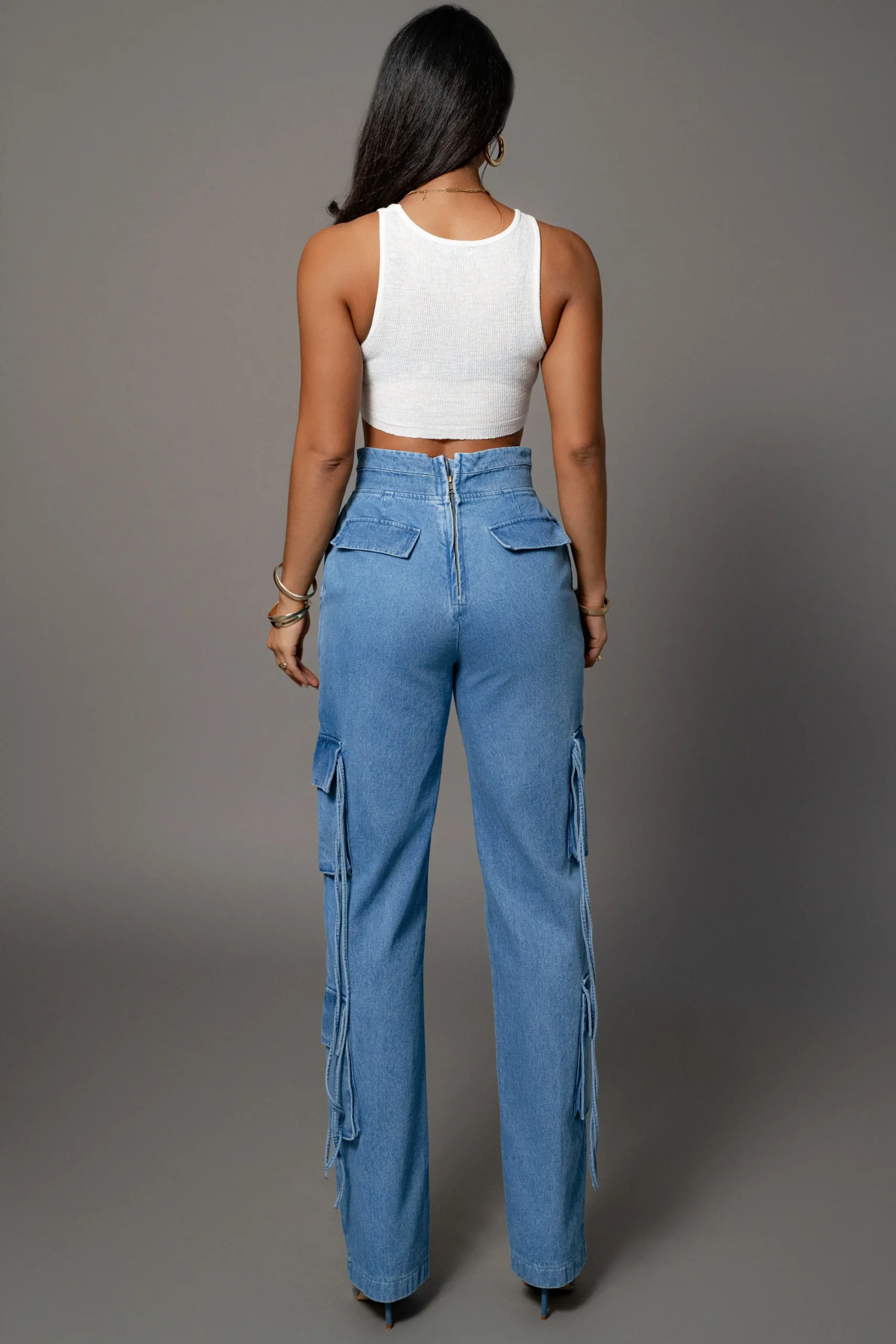 JLUXLABEL Medium Wash Jacinda Denim Utility Pants