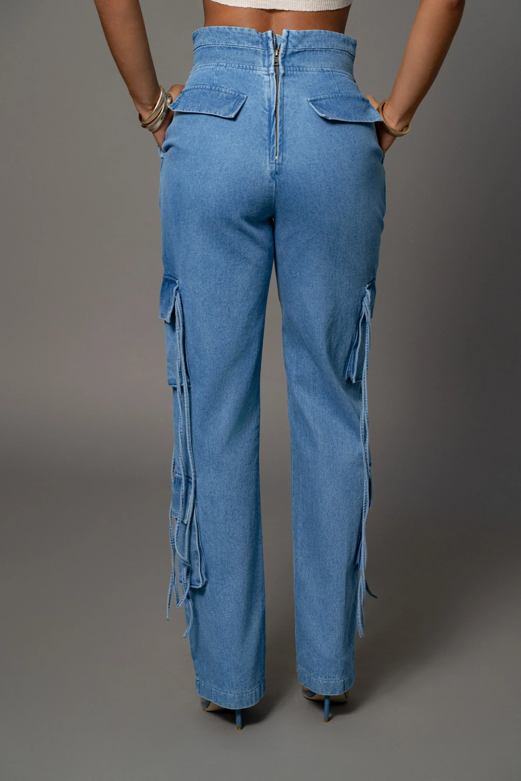 JLUXLABEL Medium Wash Jacinda Denim Utility Pants