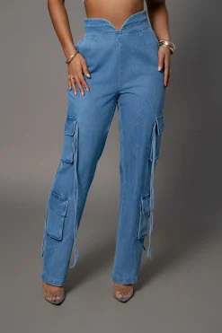 JLUXLABEL Medium Wash Jacinda Denim Utility Pants
