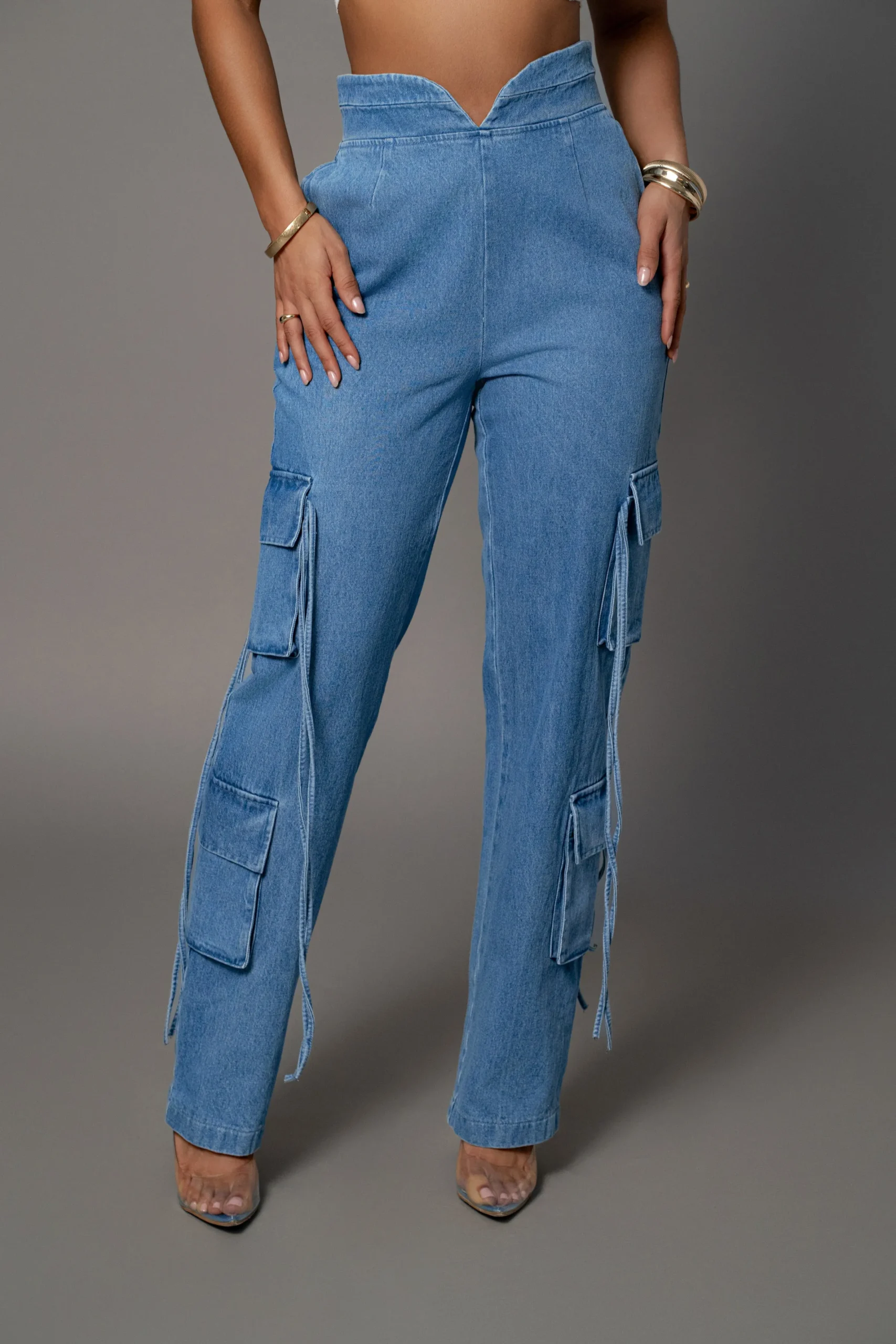 JLUXLABEL Medium Wash Jacinda Denim Utility Pants