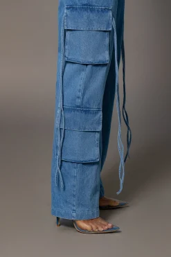 JLUXLABEL Medium Wash Jacinda Denim Utility Pants