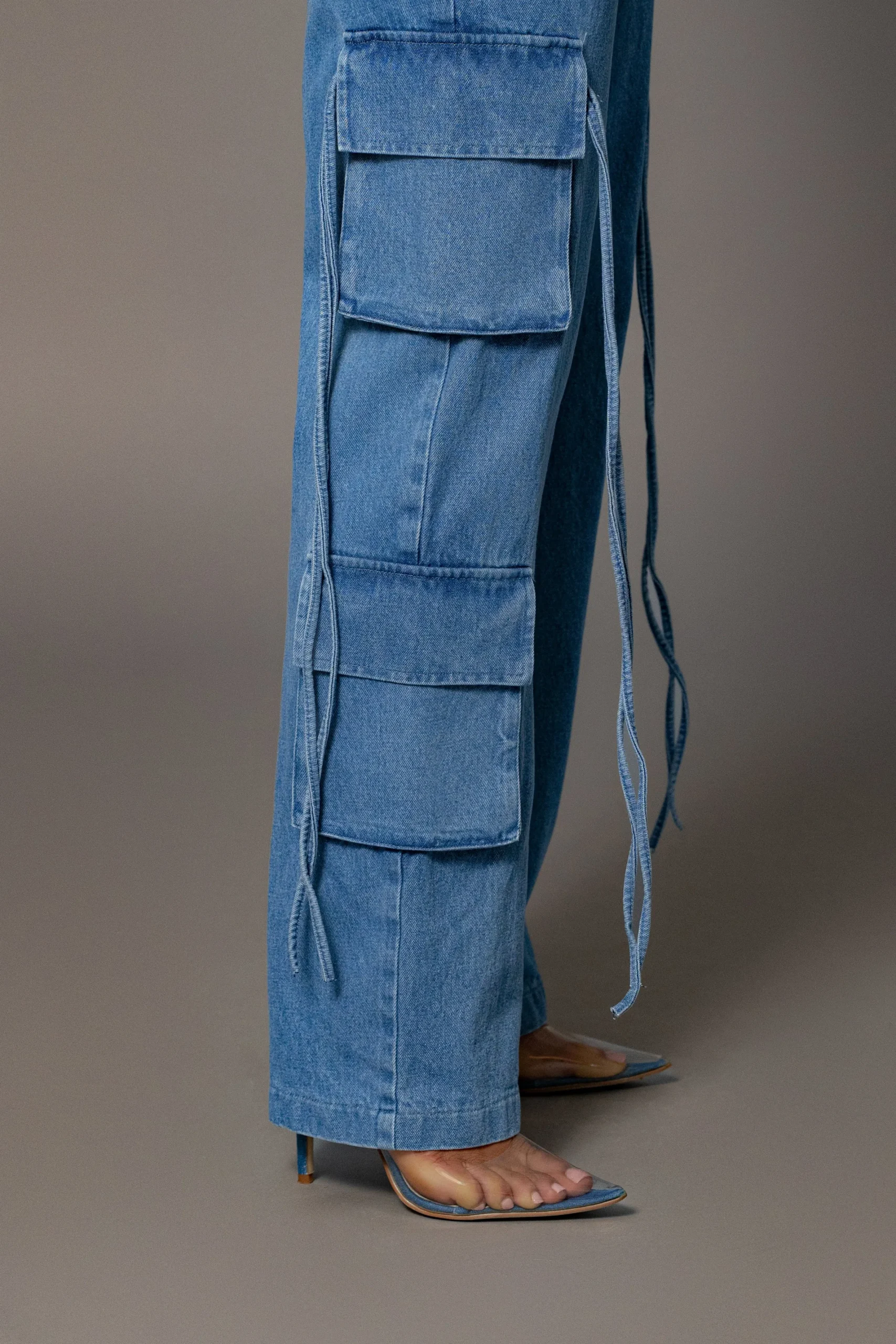 JLUXLABEL Medium Wash Jacinda Denim Utility Pants