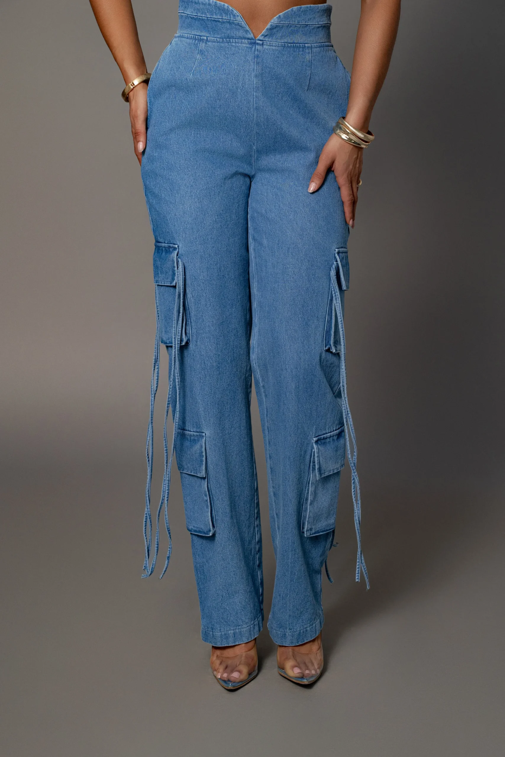 JLUXLABEL Medium Wash Jacinda Denim Utility Pants