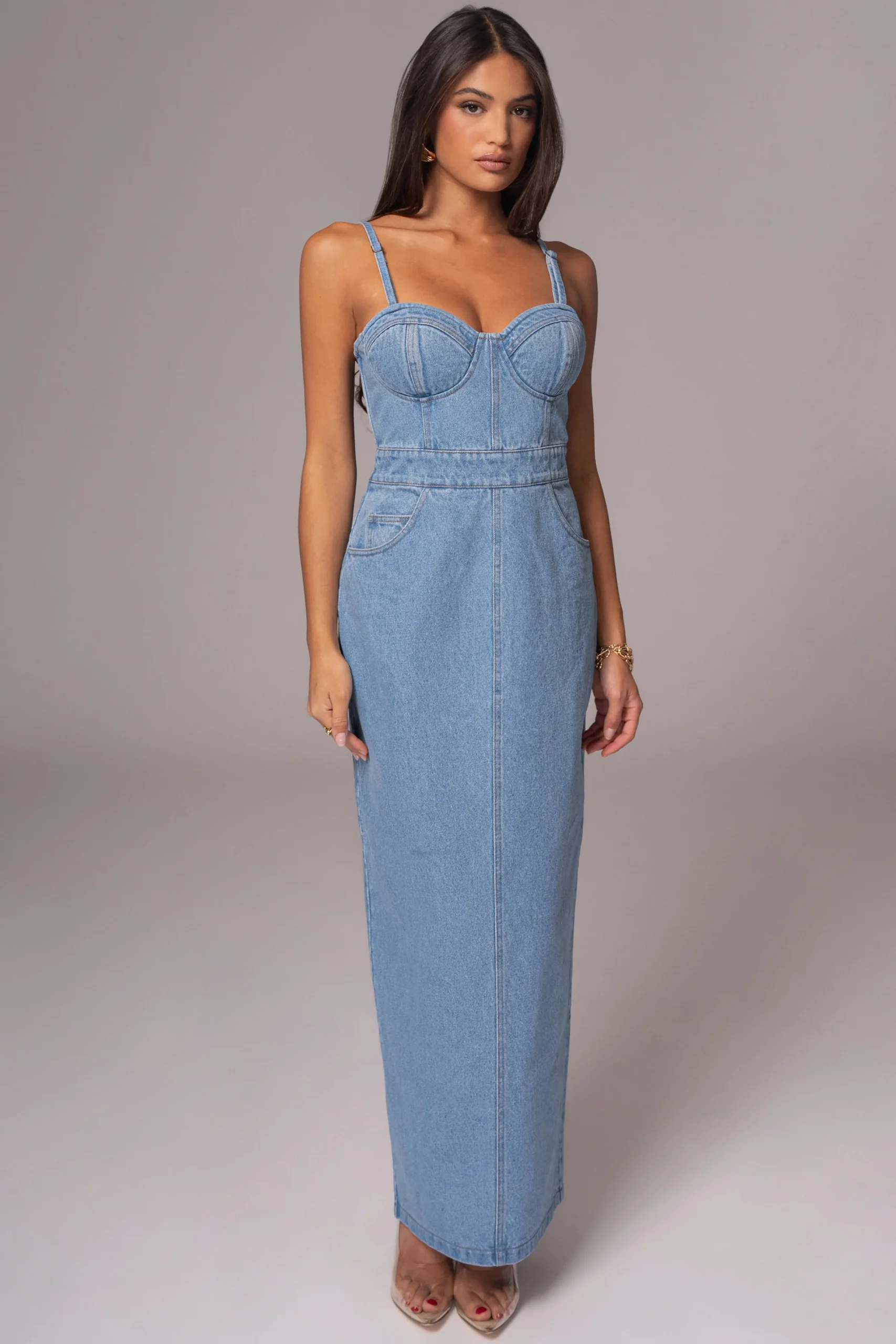 JLUXLABEL Medium Wash Mara Denim Bustier Dress