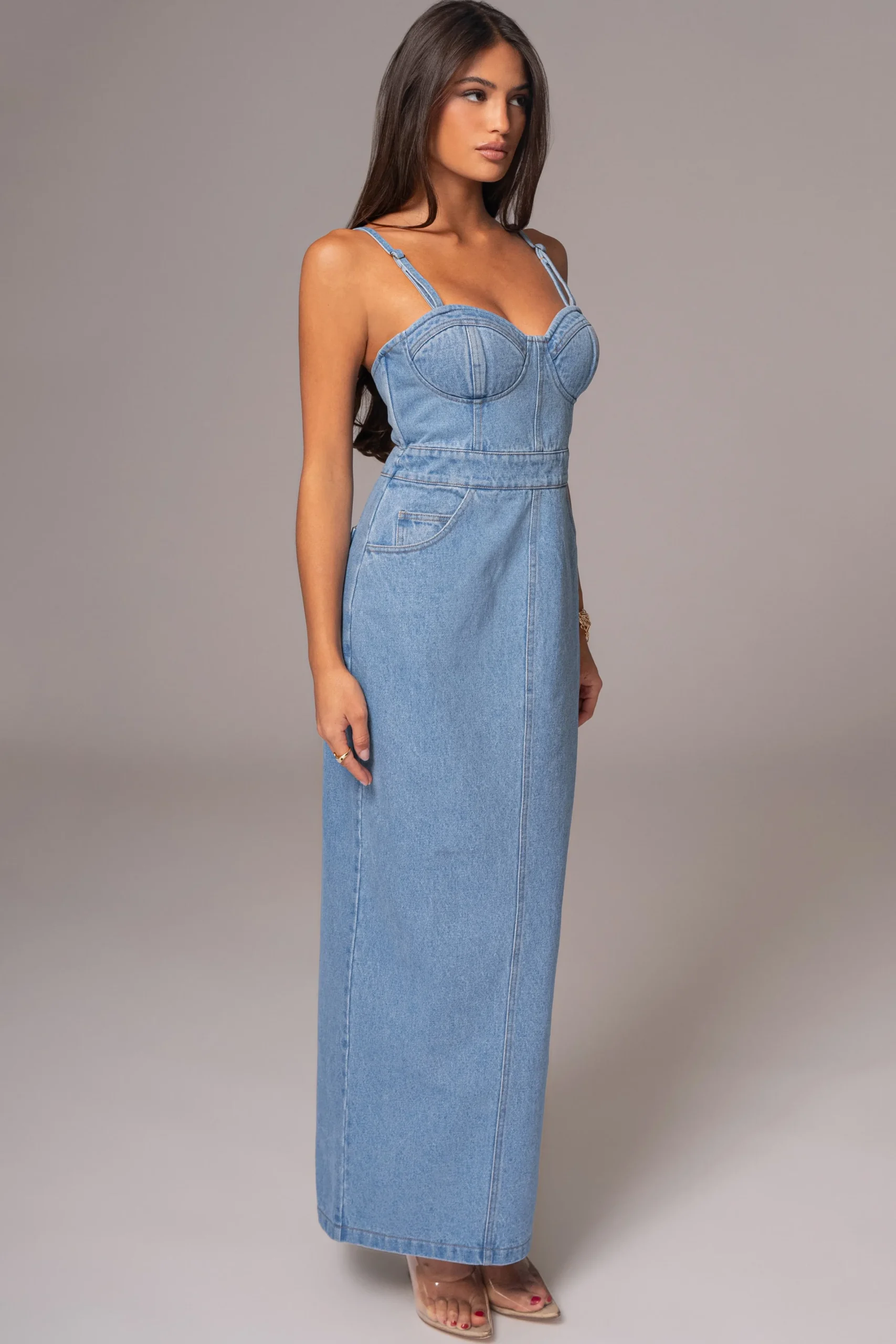 JLUXLABEL Medium Wash Mara Denim Bustier Dress
