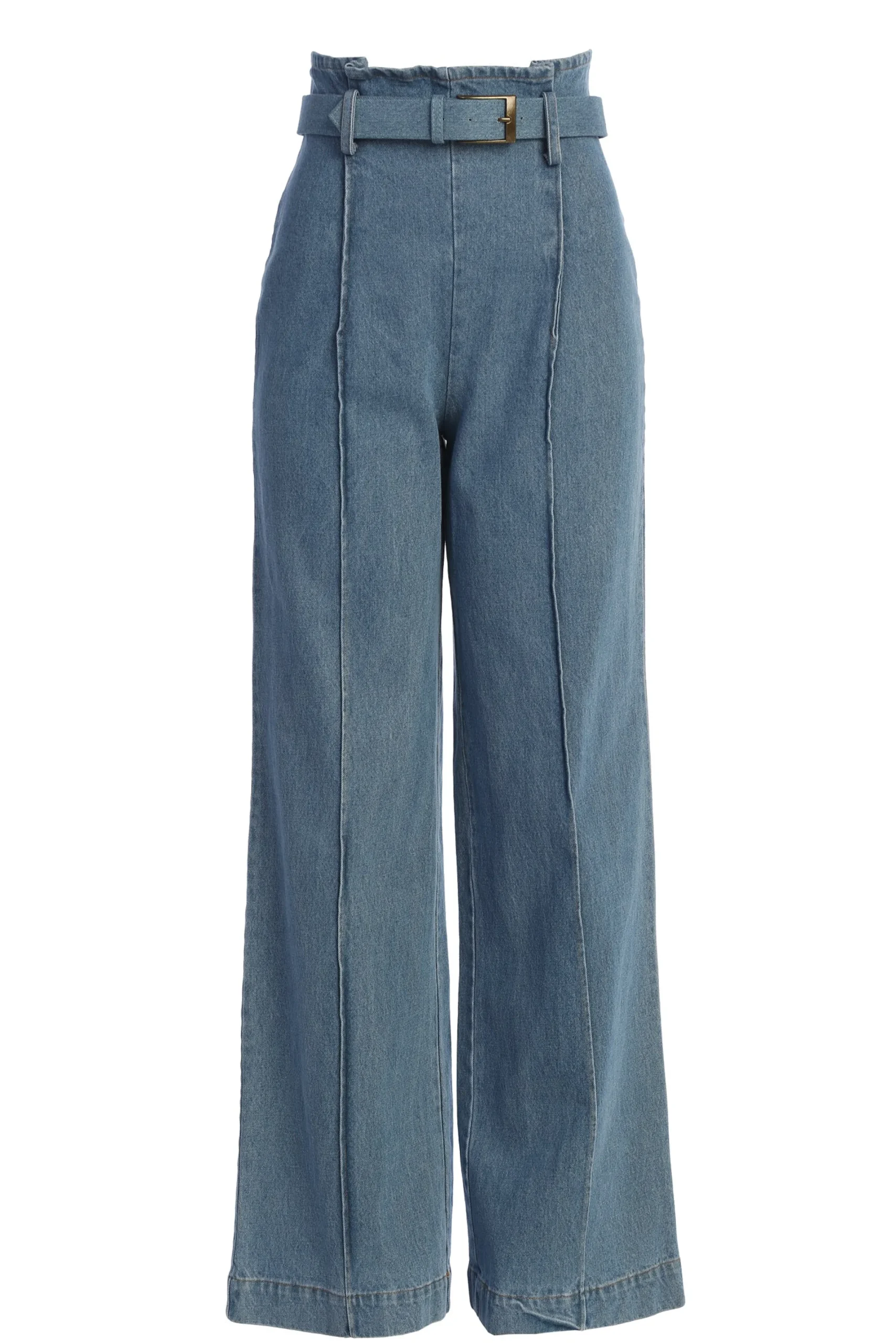 JLUXLABEL Medium Wash Minka Paper Bag Flare Leg Pants