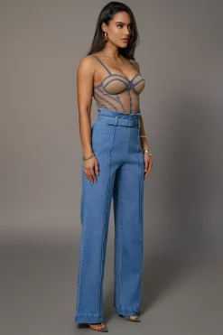 JLUXLABEL Medium Wash Minka Paper Bag Flare Leg Pants