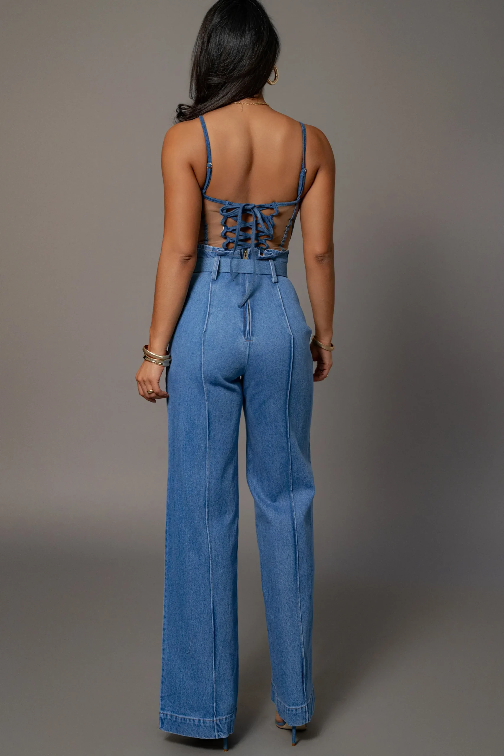 JLUXLABEL Medium Wash Minka Paper Bag Flare Leg Pants