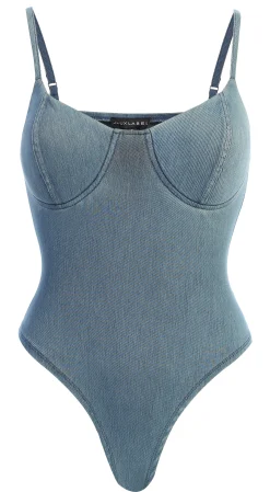 JLUXLABEL Medium Wash Orion Denim Bustier Bodysuit