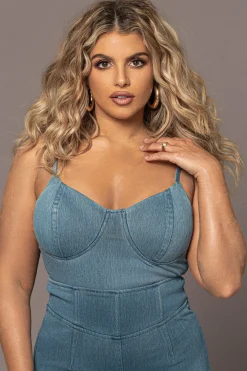 JLUXLABEL Medium Wash Orion Denim Bustier Bodysuit