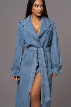 JLUXLABEL Medium Wash Savannah Belted Denim Coat