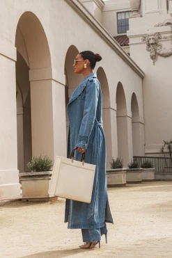 JLUXLABEL Medium Wash Savannah Belted Denim Coat