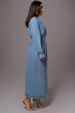 JLUXLABEL Medium Wash Savannah Belted Denim Coat