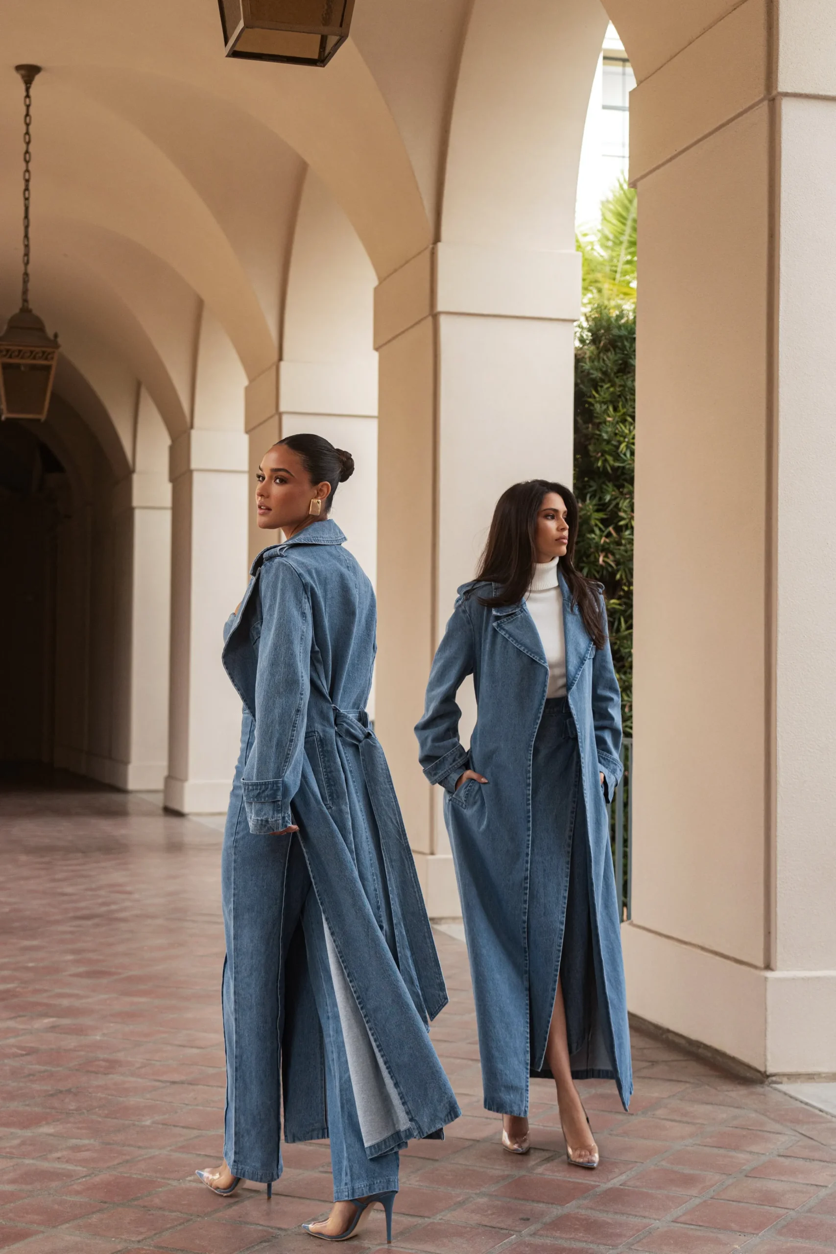 JLUXLABEL Medium Wash Savannah Belted Denim Coat