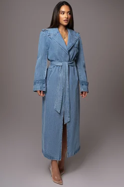 JLUXLABEL Medium Wash Savannah Belted Denim Coat