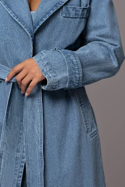 JLUXLABEL Medium Wash Savannah Belted Denim Coat