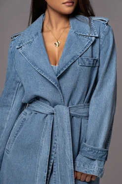 JLUXLABEL Medium Wash Savannah Belted Denim Coat