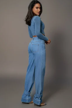 JLUXLABEL Medium Wash Tesa Sweetheart Denim Top