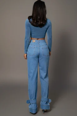 JLUXLABEL Medium Wash Tesa Sweetheart Denim Top