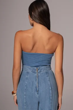 JLUXLABEL Medium Wash Teyana Denim Bustier