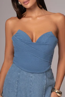 JLUXLABEL Medium Wash Teyana Denim Bustier