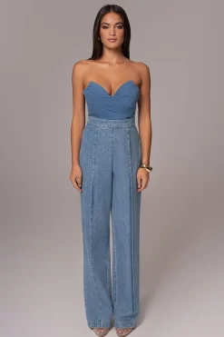 JLUXLABEL Medium Wash Teyana Denim Bustier