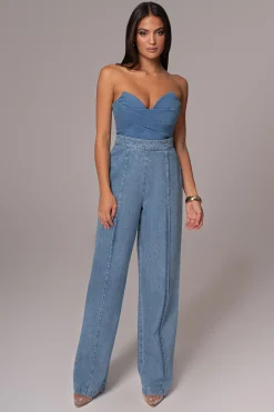 JLUXLABEL Medium Wash Teyana Denim Bustier