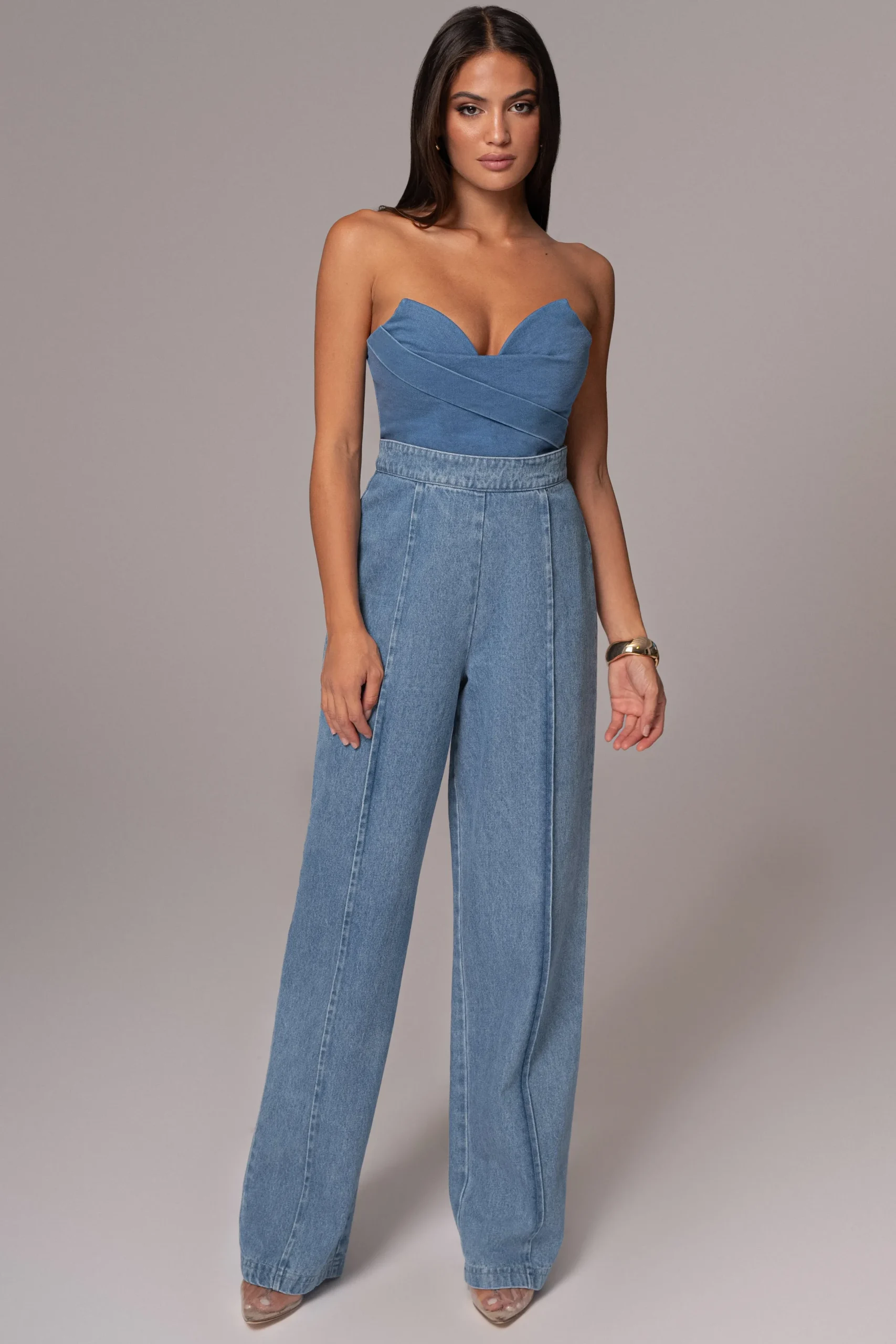 JLUXLABEL Medium Wash Teyana Denim Bustier