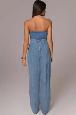 JLUXLABEL Medium Wash Teyana Denim Bustier