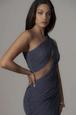 JLUXLABEL Midnight Blue Aura Shimmer Midi Dress