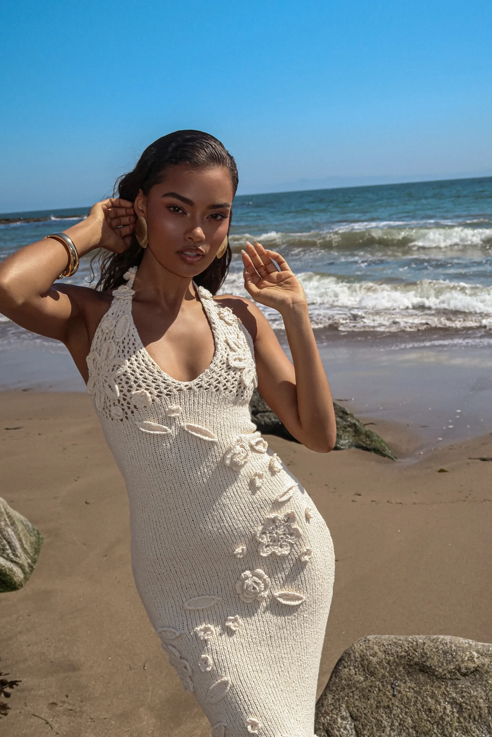 JLUXLABEL Milk Seaside Halter Maxi Dress
