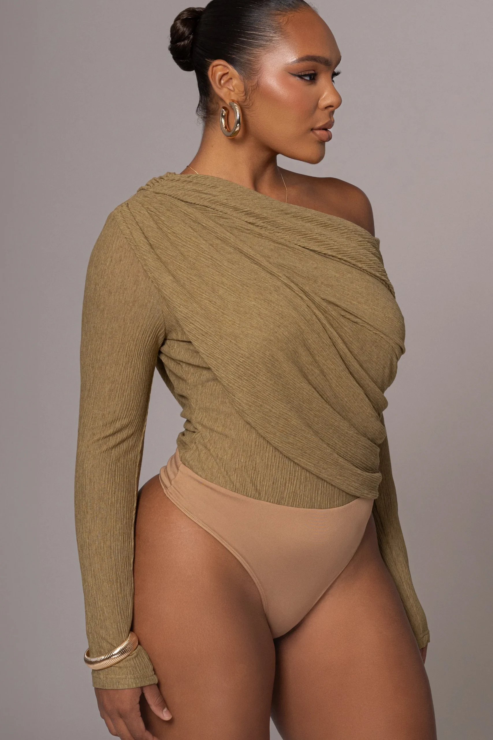 JLUXLABEL Moss Textured One Shoulder Bodysuit