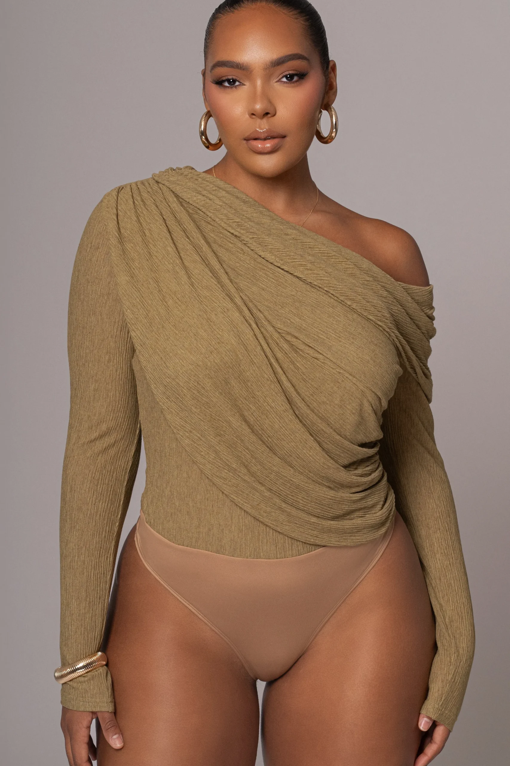 JLUXLABEL Moss Textured One Shoulder Bodysuit