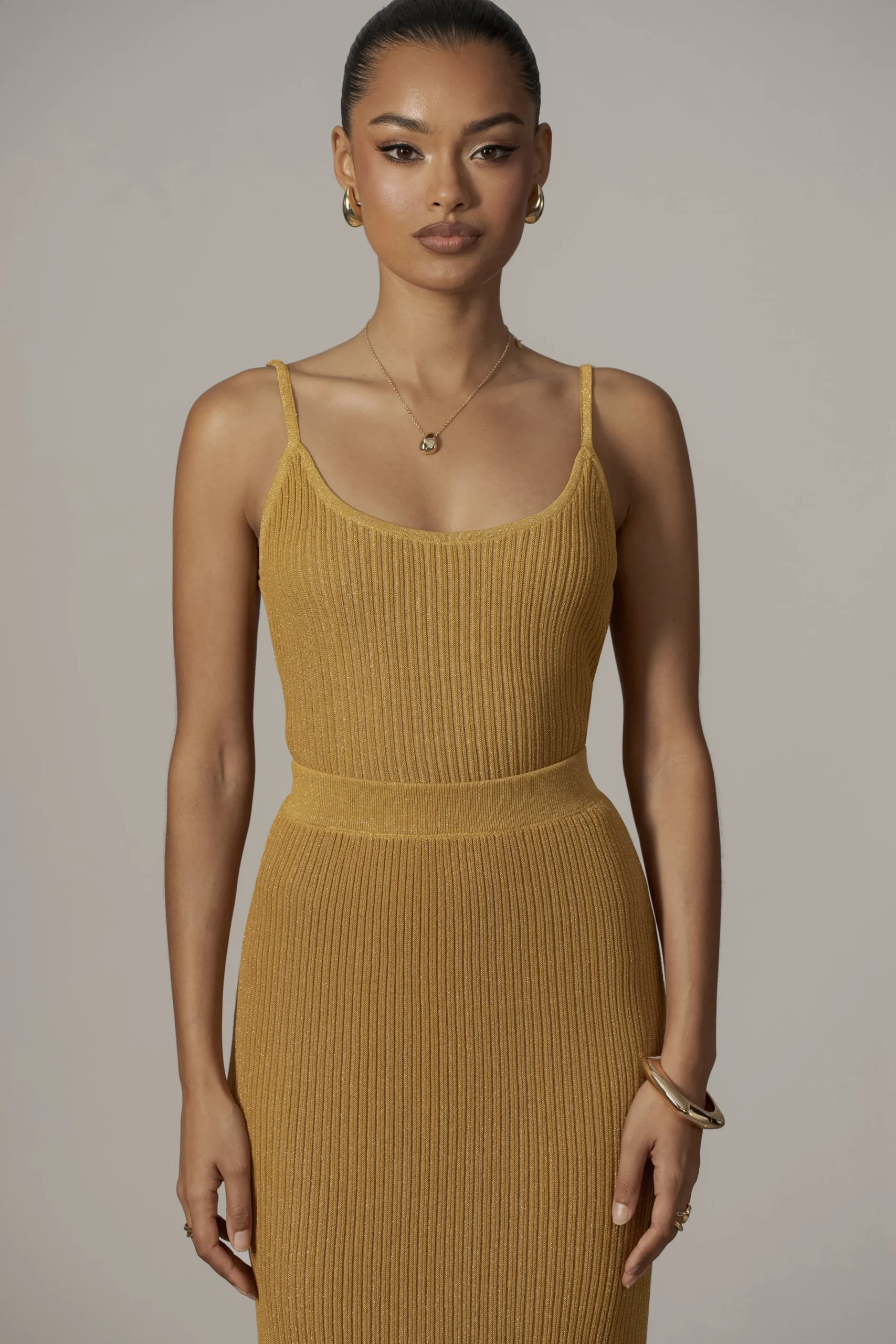 JLUXLABEL Mustard Serena Ribbed Skirt Set