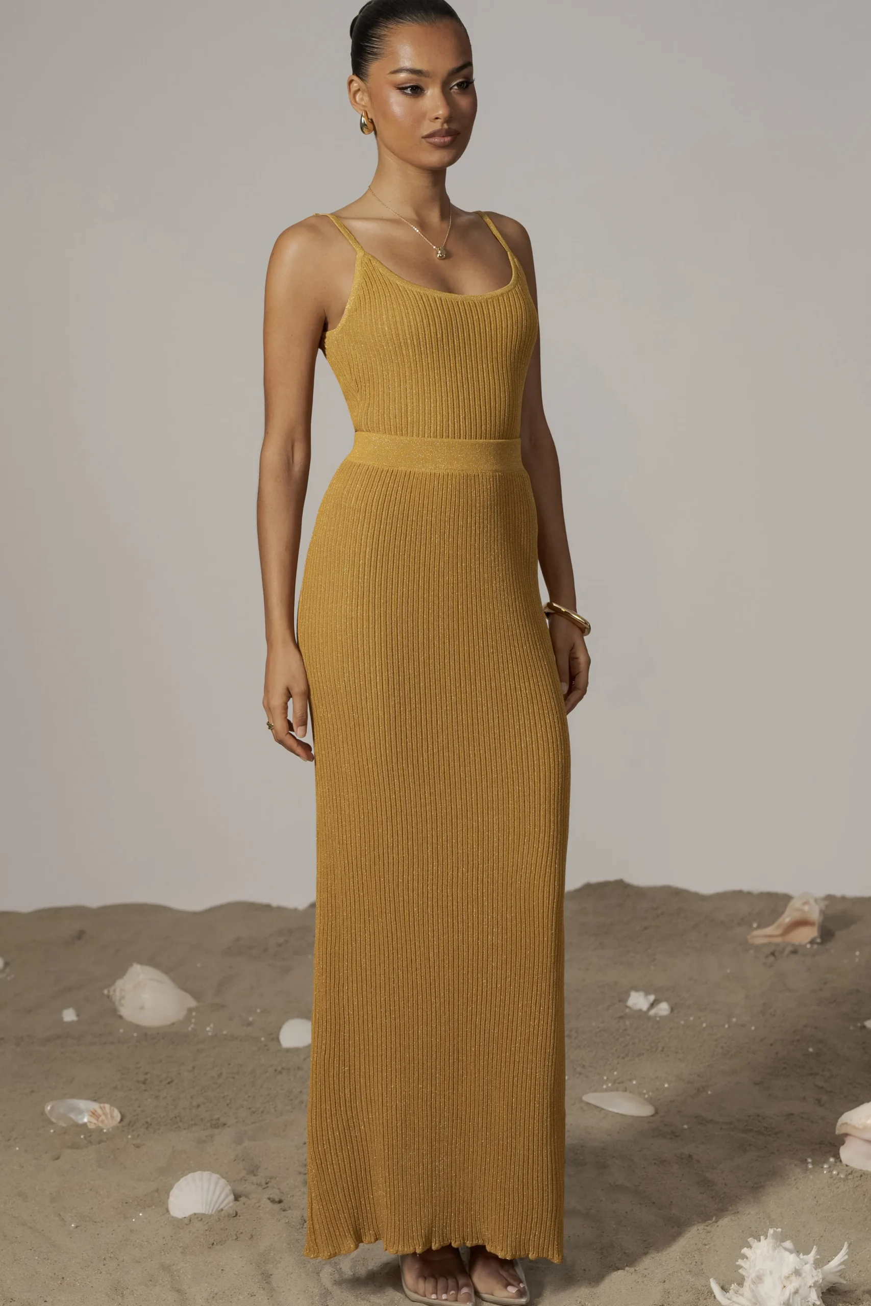 JLUXLABEL Mustard Serena Ribbed Skirt Set