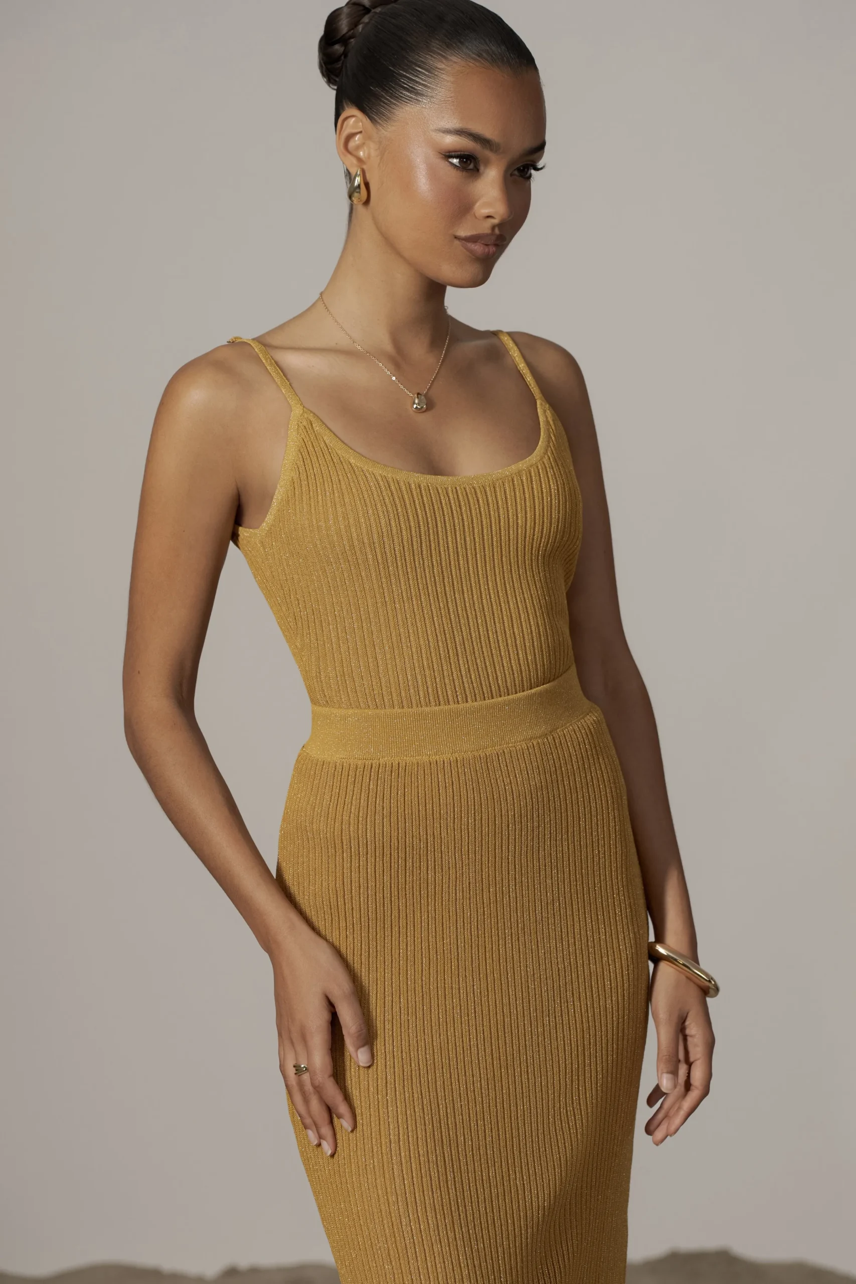 JLUXLABEL Mustard Serena Ribbed Skirt Set