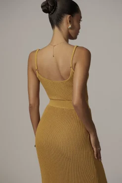 JLUXLABEL Mustard Serena Ribbed Skirt Set